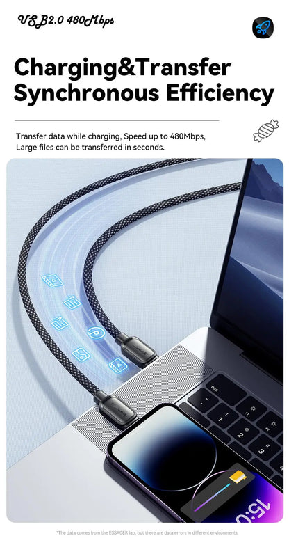 Essager pd 29w type-c vers câble flash 3a charge rapide câble magnétique pour iphone 14 13 12 11 pro max xs plus ipad macbook