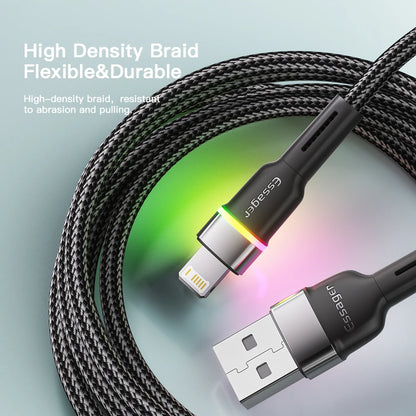 Essager USB Cable For iPhone 14 13 12 11 Pro Xs Max X Xr LED Lightning Fast Charging Phone Data Cable For iPad Data Cord Wire
