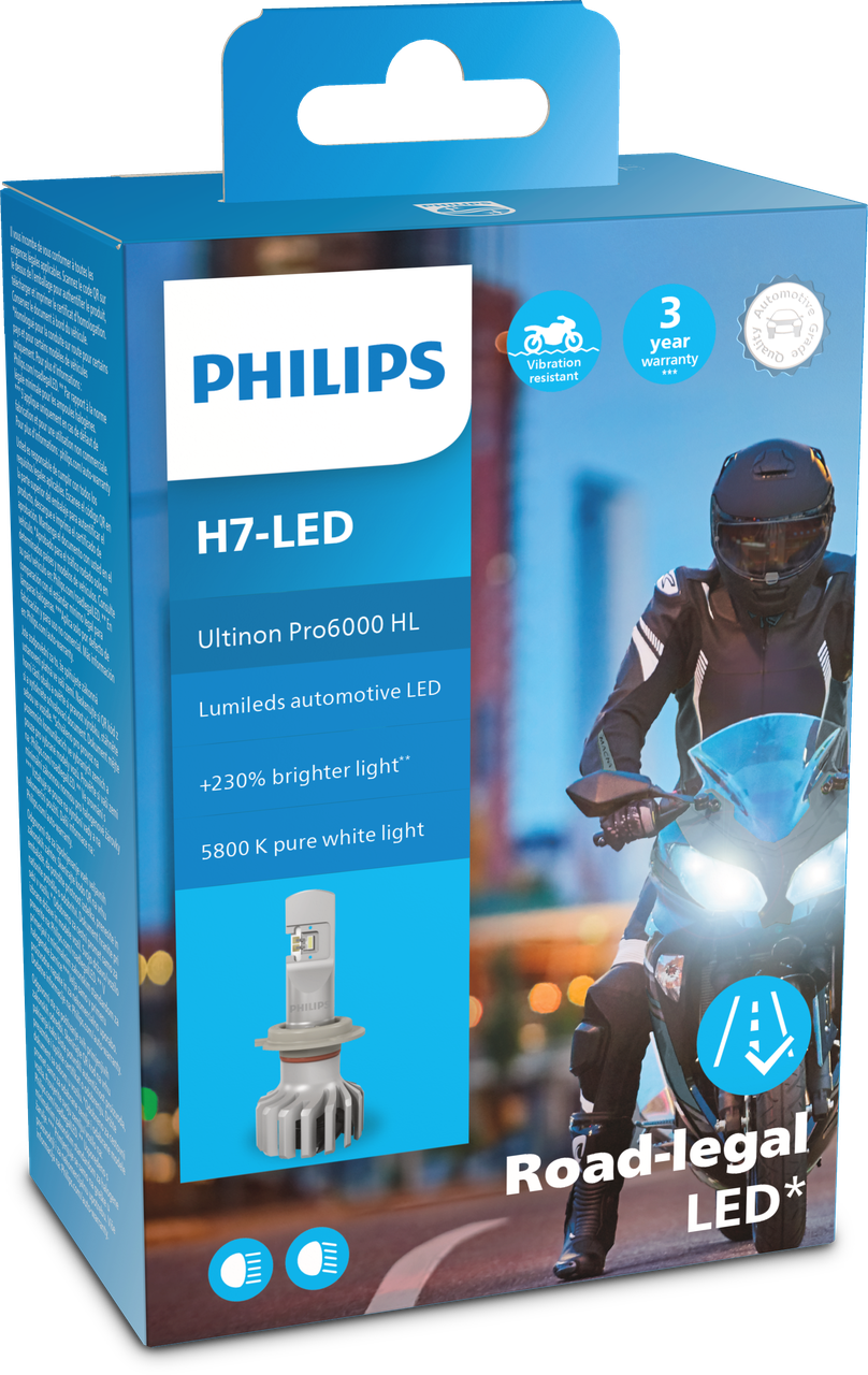 H7 LED Philips PRO6000 mit Strassenzulassung 230% mehr Licht für Motorrad- 1 Stk.