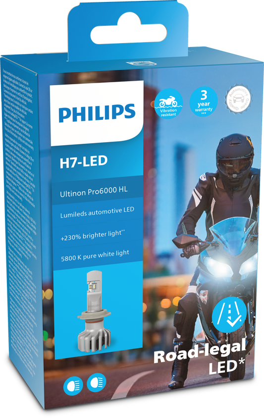 H7 LED Philips PRO6000 mit Strassenzulassung 230% mehr Licht für Motorrad- 1 Stk.